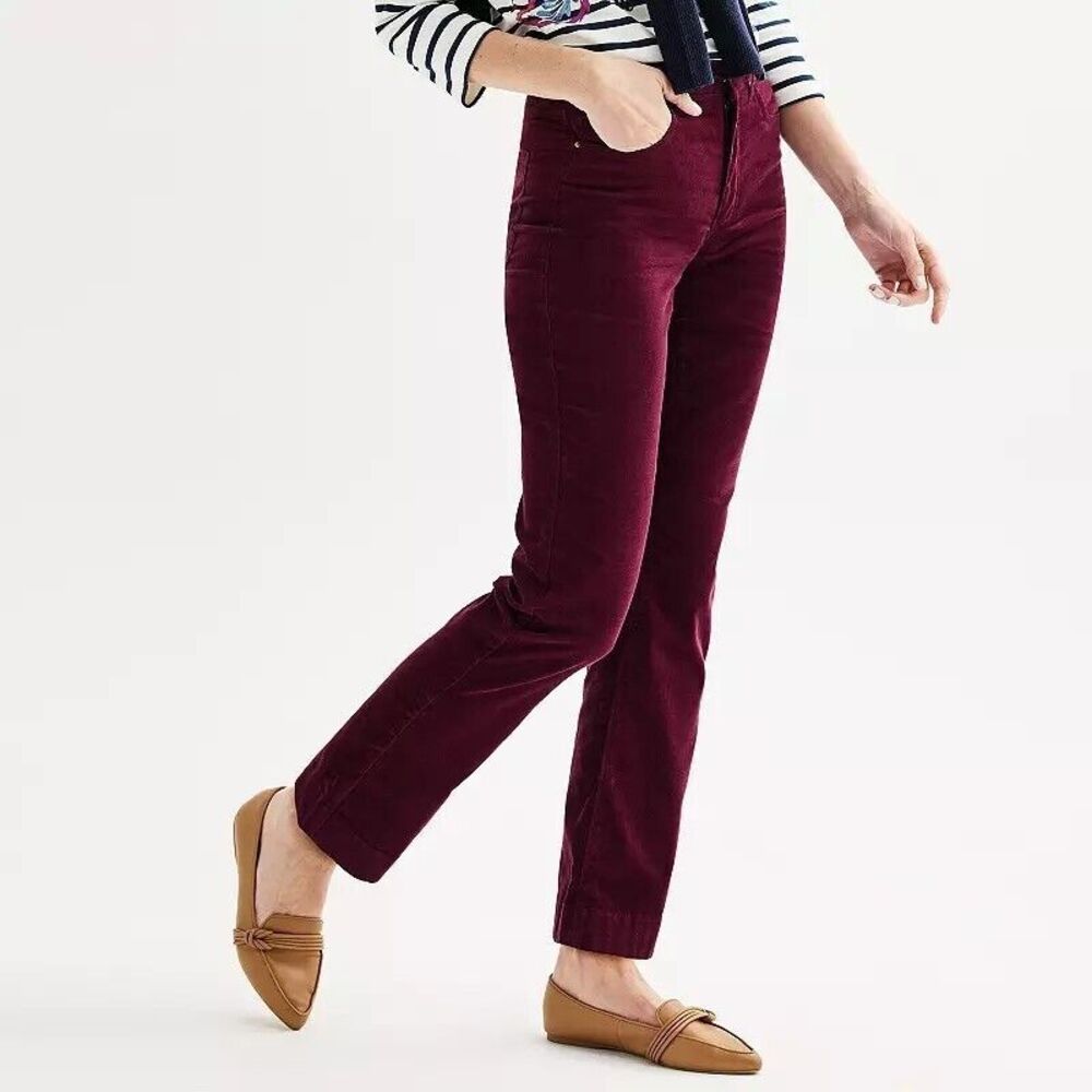Croft Barrow Corduroy Bootcut Pants Womens 10 Berry Red Stretch NEW